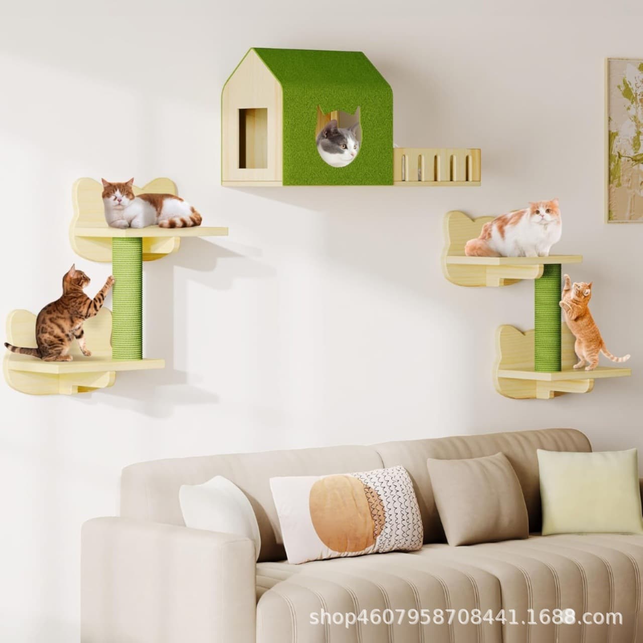 Wall-Mounted Cat Climbing Shelf Small Cat Tree Solid Wood Wall Jump Platform Cat Perch Thick Solid Wood