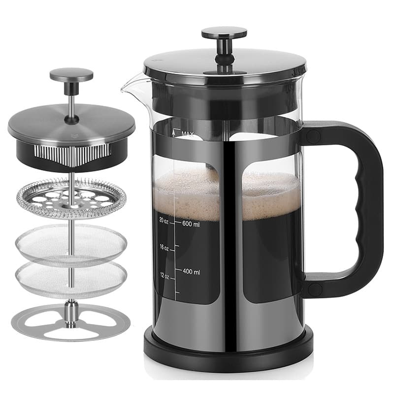 Hand Drip French Press, High Borosilicate Glass Home Filter Tea Brewer, Double-Layer Filter Net for Cold Brew Coffee, French Press Pot