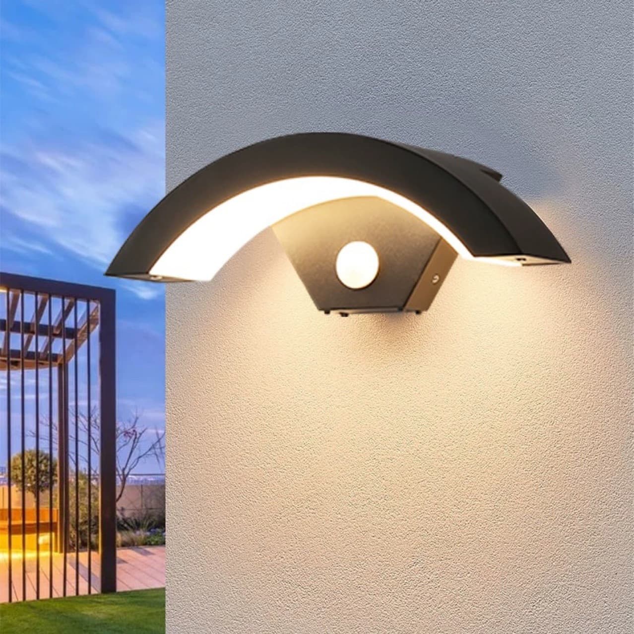 LED Outdoor Waterproof Motion Sensor Wall Light, Simple Creative Moon Shape for Courtyard, Balcony, Entrance