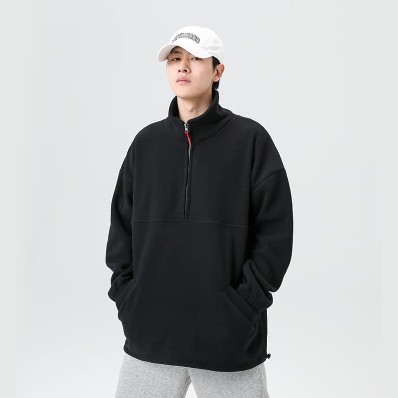 Polar fleece men's sweatshirt spring and autumn new pullover casual bottoming shirt half-high zipper stand collar jacket