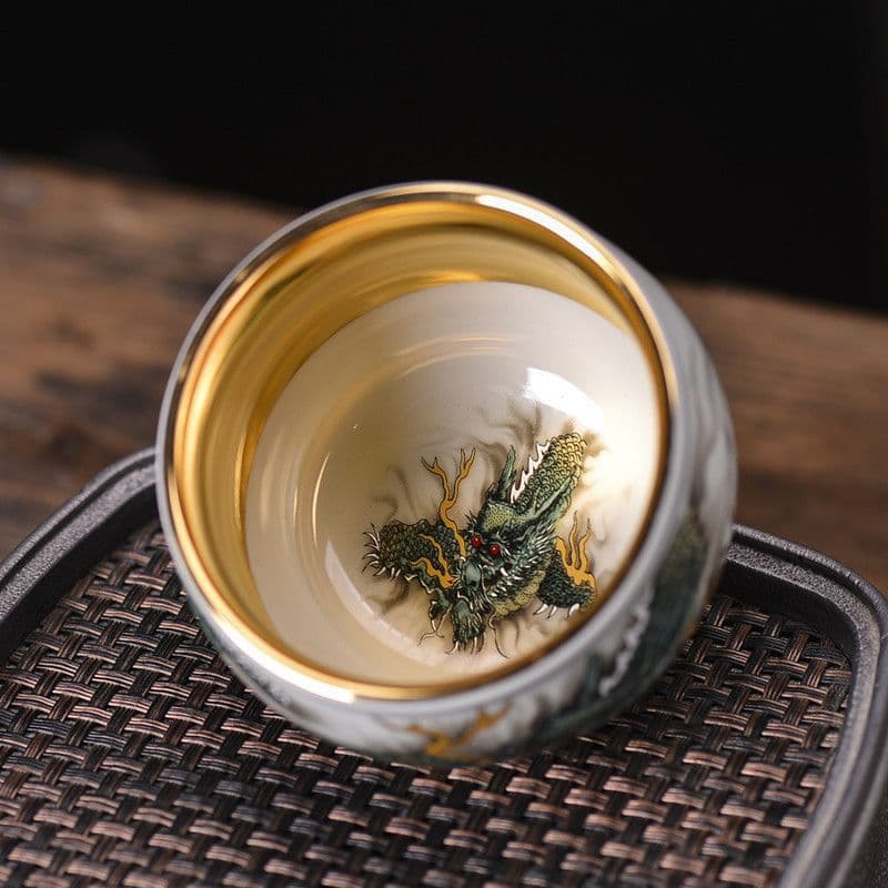 Gilded Master Cup, Enamel Ceramic Tea Bowl, Blue and White Porcelain Tea Cup, High-End Jianzhan Master Tea Cup