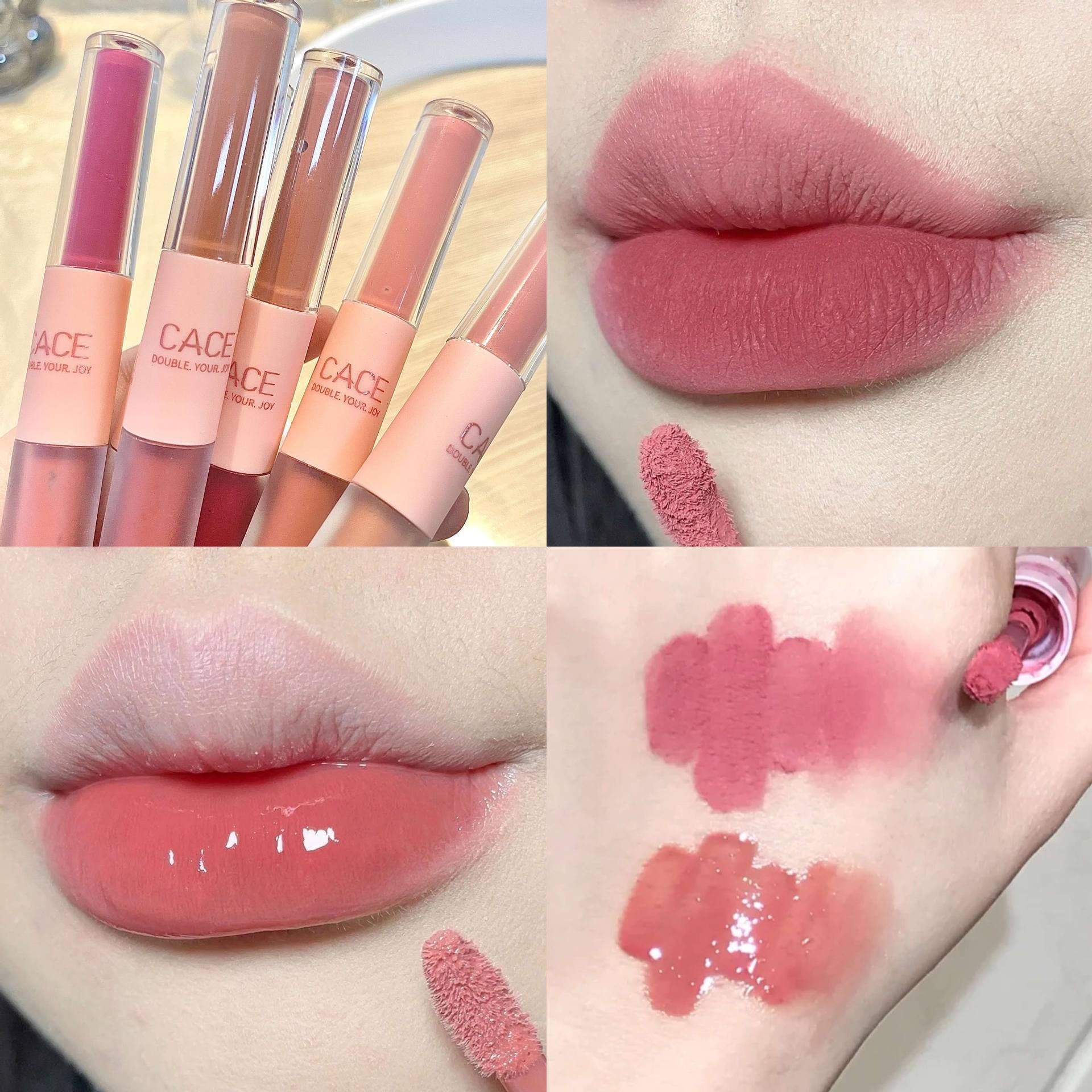 CACE Fun Double-Ended Lip Gloss 6 Colors Available Trendy Makeup Affordable Student Lipstick Matte Hot Seller Factory