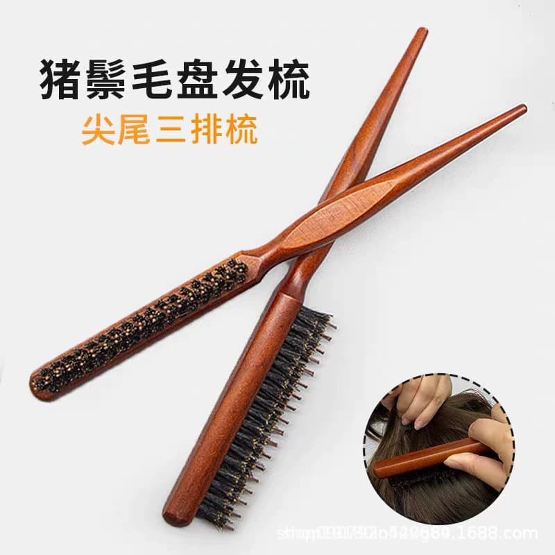 Solid wood three-row hair comb, boar bristle hairdressing comb, curly hair, fluffy styling comb, pointed tail comb, beauty tools in stock