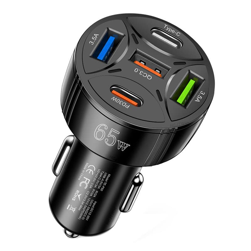 65W Car Charger 5-in-1 PD30W Fast Charging Car Charger Compatible with iPhone 15 Fast Charging Car Charger Head