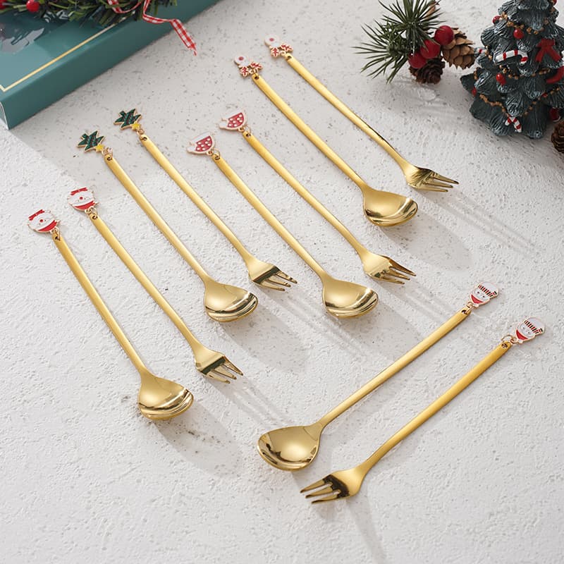 Stainless steel spoon and fork creative cartoon Christmas pendant spoon and fork set dessert spoon fruit fork coffee stirring spoon