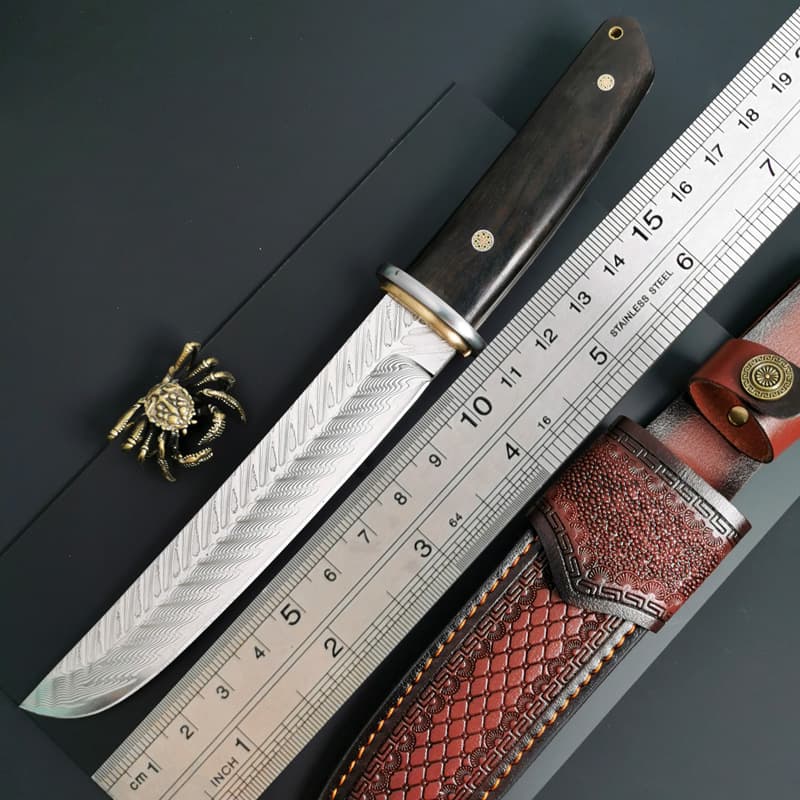Damascus outdoor knives, outdoor camping, mountaineering and fishing knives, obstacle removal knives, high hardness straight knives, titanium alloy folding knives