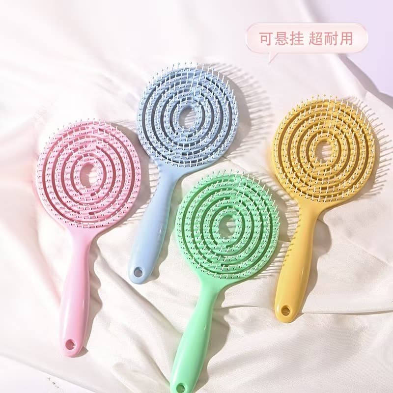 Cross-border Lollipop Fluffy Elastic Hair Brush, Hollow Multi-functional Makeup Comb, Portable Massage Hairbrush