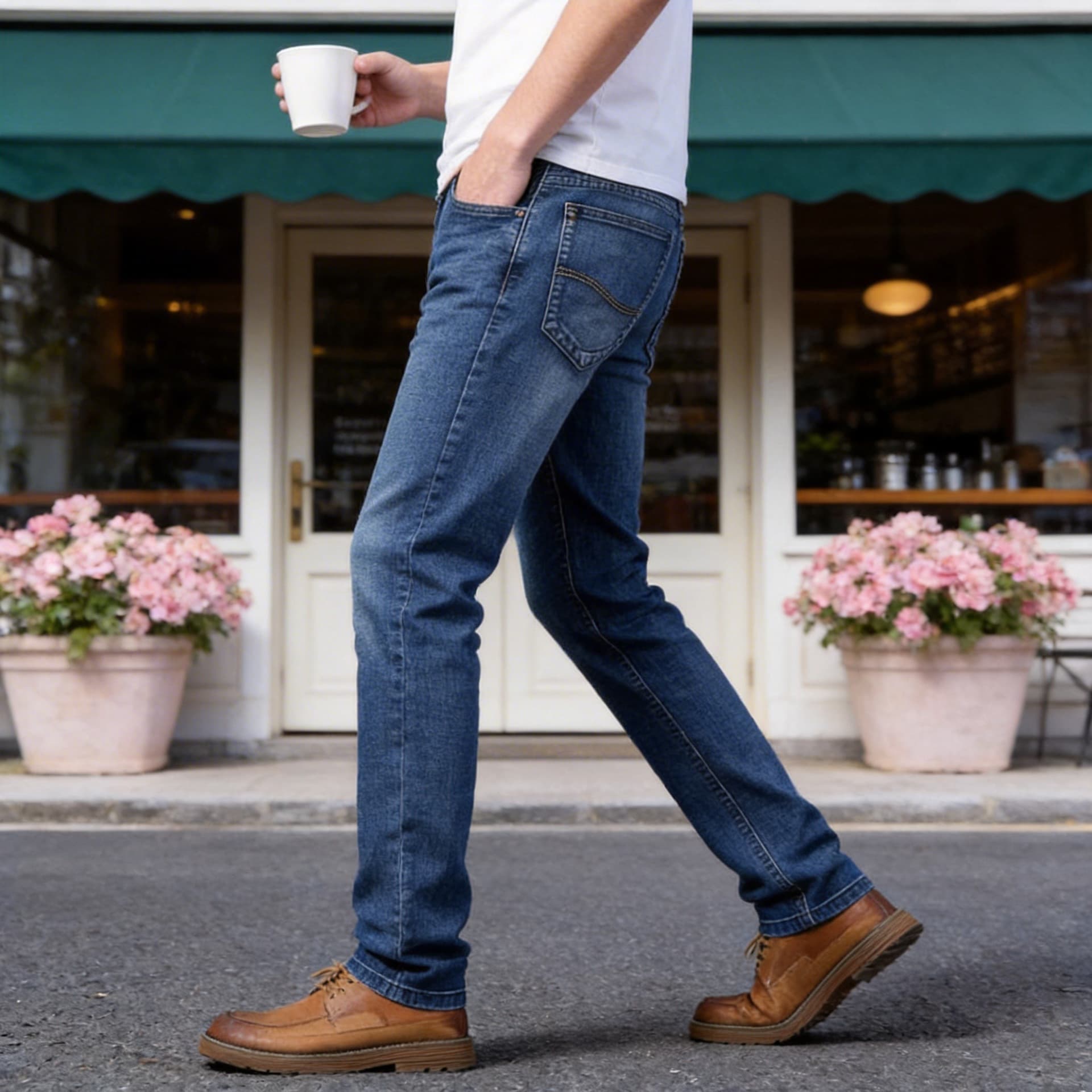 2025 New Men's Jeans Loose Straight Fit Slim Mid-Rise Casual Stretch Denim Pants for Middle-Aged Men