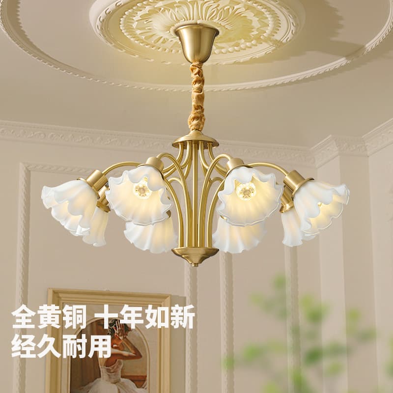 American flower living room chandelier modern minimalist bedroom dining room lamp rose flower home decoration light luxury all copper chandelier