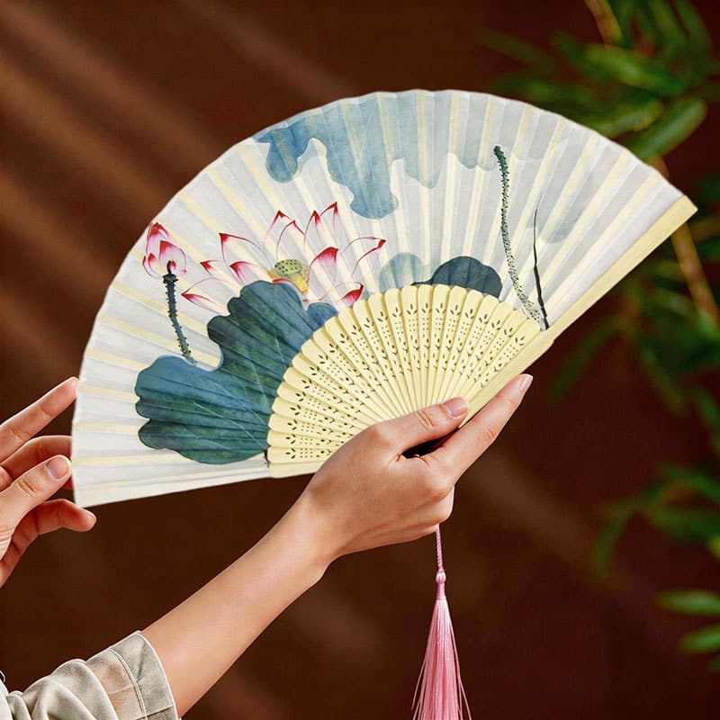 Chinese Ancient Style Folding Fan Women Silk Cloth Fan Chinese Style Folding Fan Hanfu Cheongsam Bamboo Classical Small Fan Dance