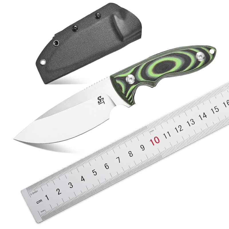 ST24 Fixed Blade Knife AUS-8 Black Stonewashed Steel Blade Two-Tone G10 Handle Full Tang EDC Outdoor Work Camping