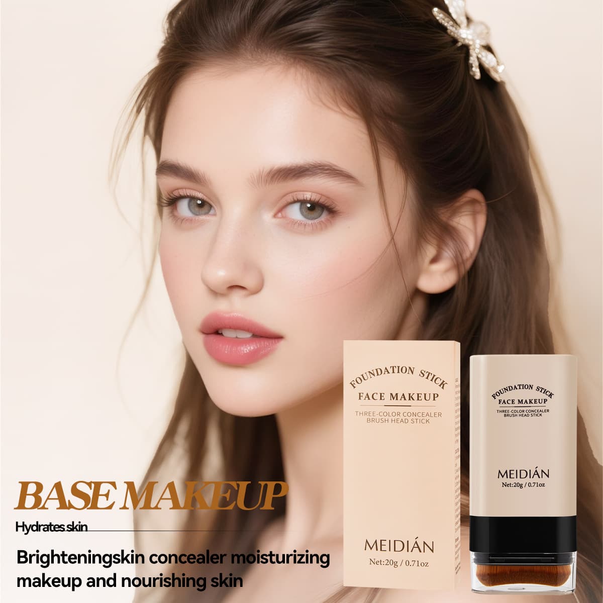 Cross-Border Export Dual-End Eraser Foundation Stick Waterproof Sweat-Proof Non-Smudge Concealer Oil-Control Brightening Foundation Stick