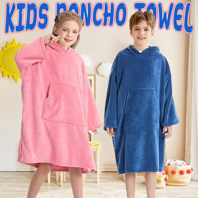 Thickened Warm Water-Absorbent Coral Fleece Children's Bathrobe, Wearable Towel for Boys and Girls for Bathroom, Swimming, and Bathing