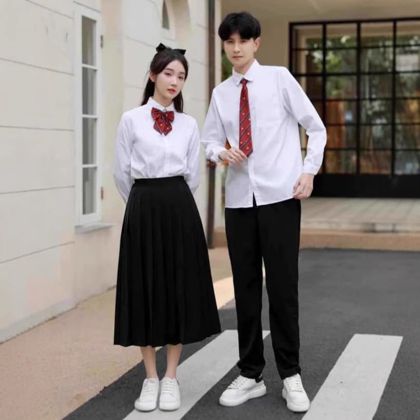 Choir Performance Costume for Middle and High School Students, Graduation Class Uniform Long Dress Set for Women, White Shirt Recitation Competition Attire