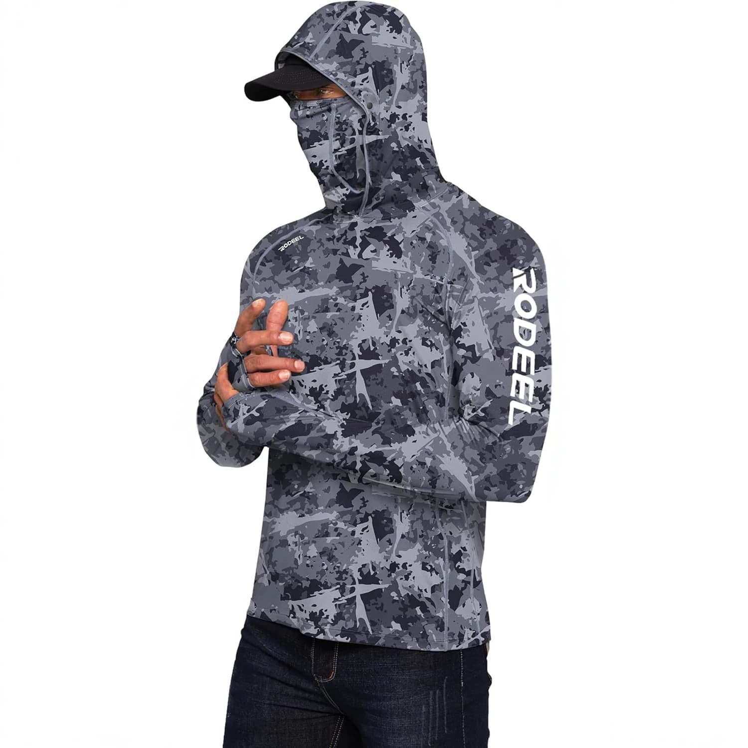 Rodeel Men's UPF 50+ High-Performance Fishing Hoodie, Long Sleeve Sun Protection Sports Quick-Dry Breathable T-Shirt