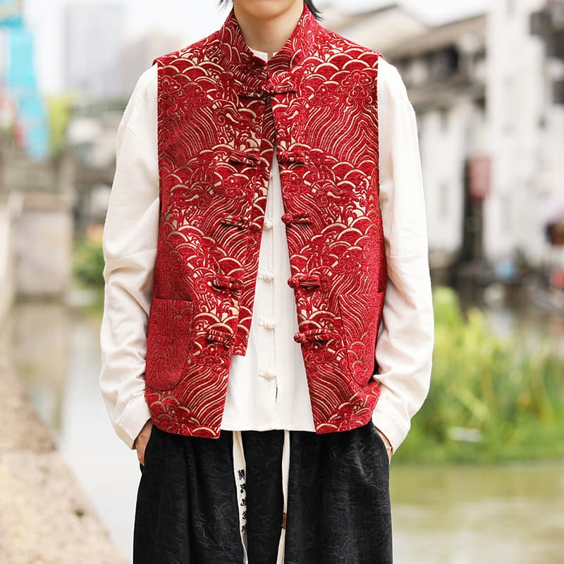 2025 autumn-winter new Chinese style men's clothing retro frog-button Tang suit Hanfu large size loose trendy casual vest men