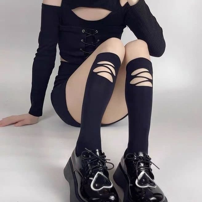 Gothic Black JK Socks Ins Style Women's Mid-Calf Socks, Knee-High Socks, Over-the-Knee Socks, Half Mid-Calf Socks