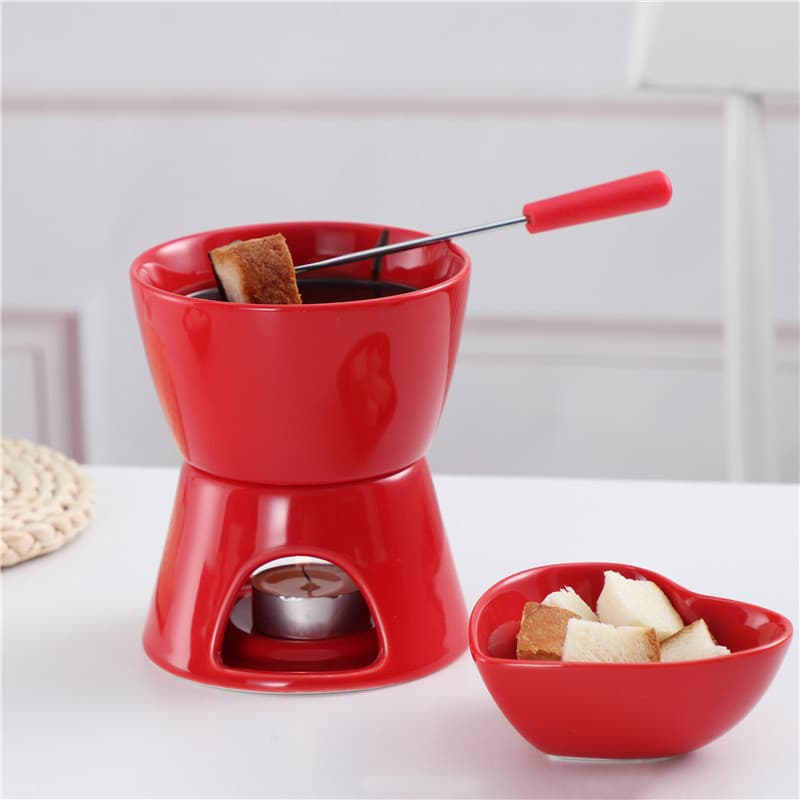 Red Chocolate Fondue Pot, Home Ice Cream Fondue, Ceramic Chocolate Melting Pot, Cheese Pot, Candle Warmer