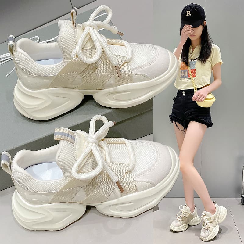 Mesh Dad Shoes for Women 2023 New Thick-Soled Spring & Fall White Casual Women's Shoes Breathable Versatile Height-Increasing Sports Shoes