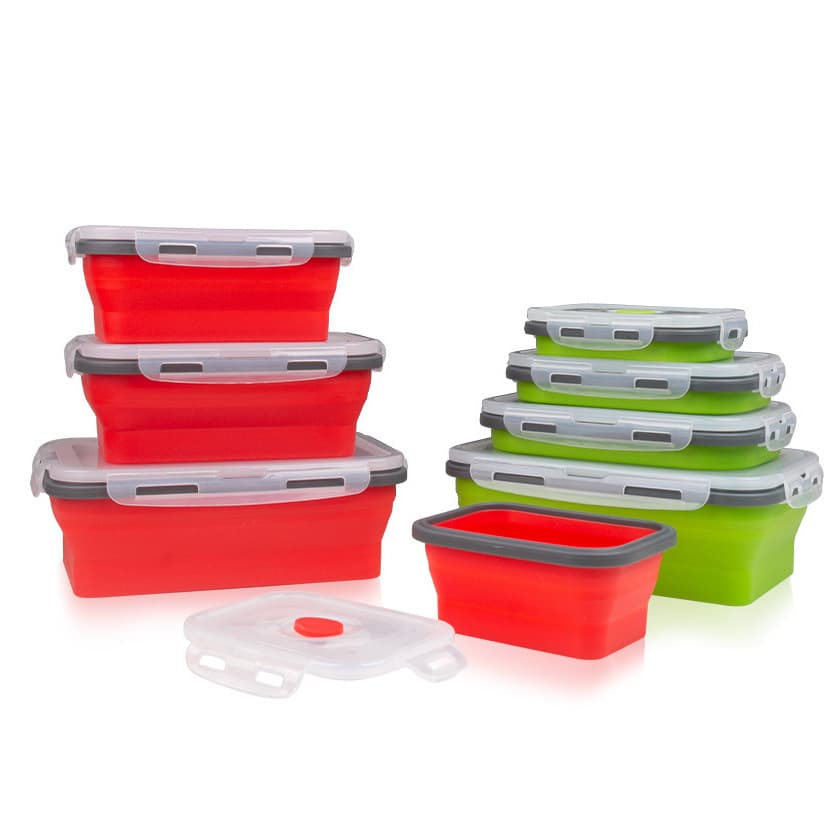 Silicone Lunch Box Set, Fresh-Keeping Box, Refrigerator Outdoor Portable Lunch Box, Folding Square Lunch Box, In Stock