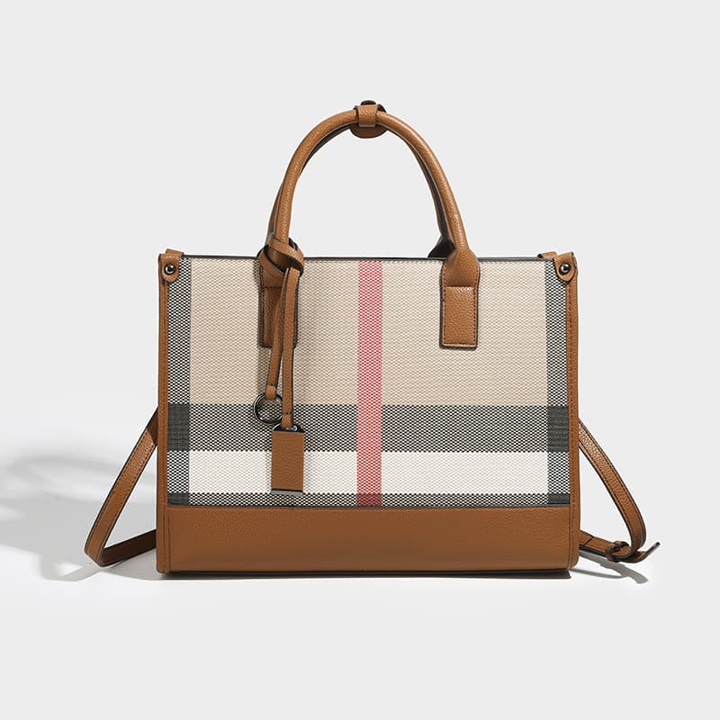 Versatile 2024 Women's Handbag Fashionable Tote Bag Shoulder Crossbody Bucket Bag Urban Minimalist Oxford Cloth Large Size Contrast Color Plaid