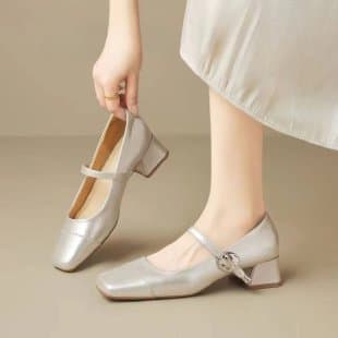 Comfortable Chunky Heel Mary Jane Shoes Women 2026 New Spring Autumn French Style Mom Shoes Mid Heel Dress Shoes for Skirts