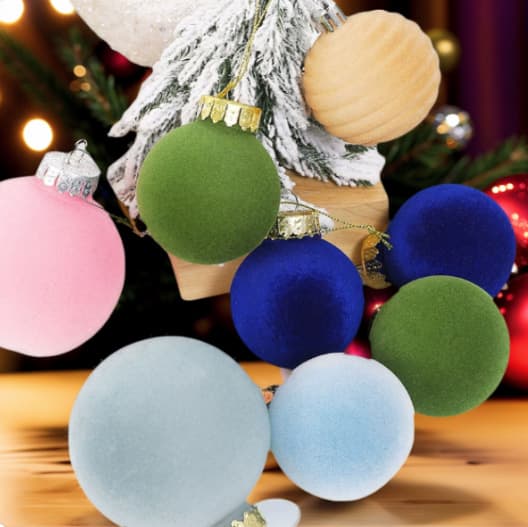 Cross-border Flocked Christmas Ball 6cm 12pcs Mixed Color Set Box Christmas Tree Ornament Multi-Color Velvet Stock Wholesale