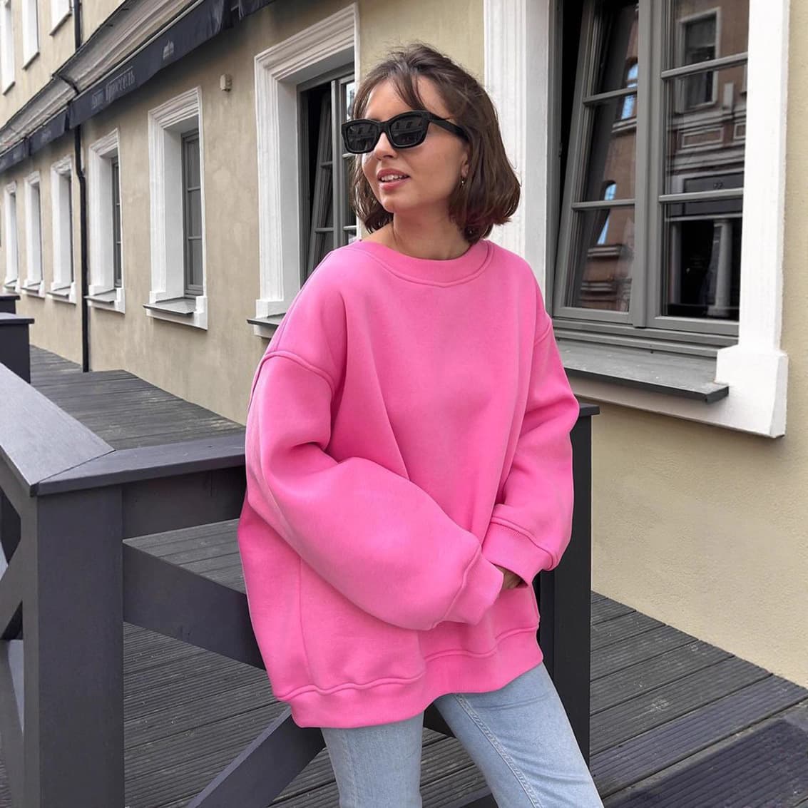 2025 New Cross-Border Casual Hoodie Women's European and American Autumn/Winter Street Style Solid Color Oversize Fleece Pullover Hoodie