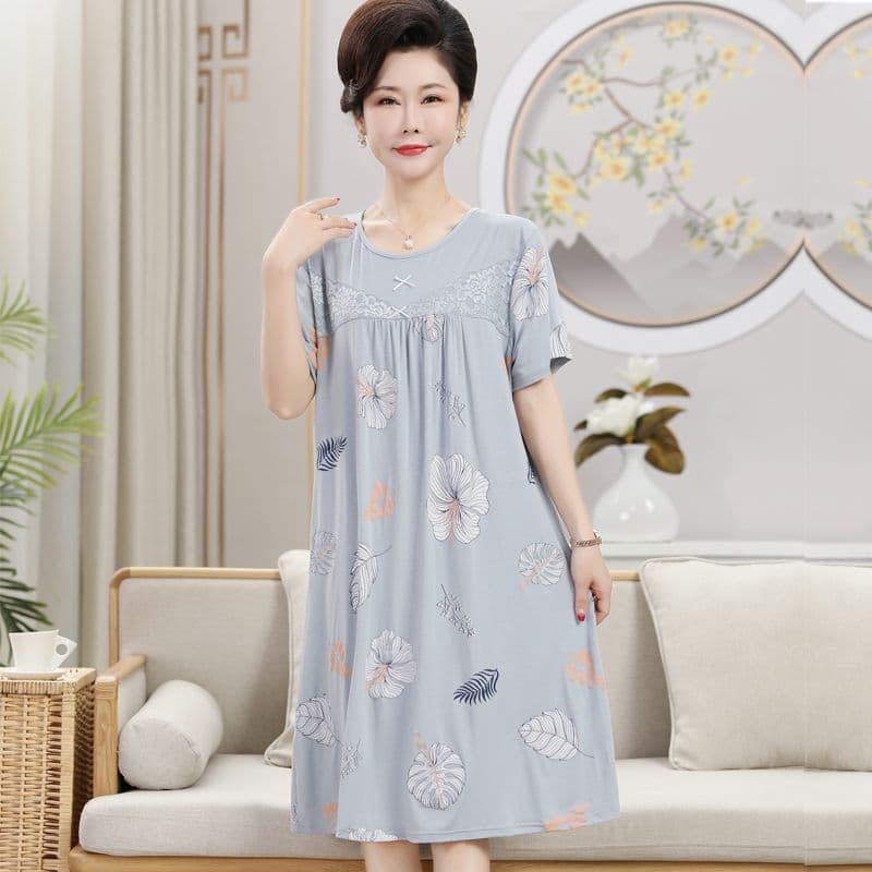Lightweight Modal Sleep Dress Short Sleeve Plus Size Midi Dress for Middle-Aged and Elderly Women Summer Loose