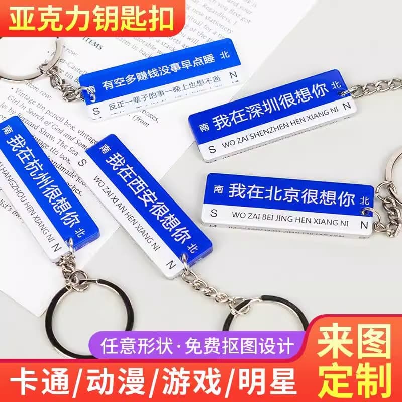 Tiktok-Style Couple Creative Acrylic Small Pendant Custom UV Printed Text Keychain Souvenir Gift