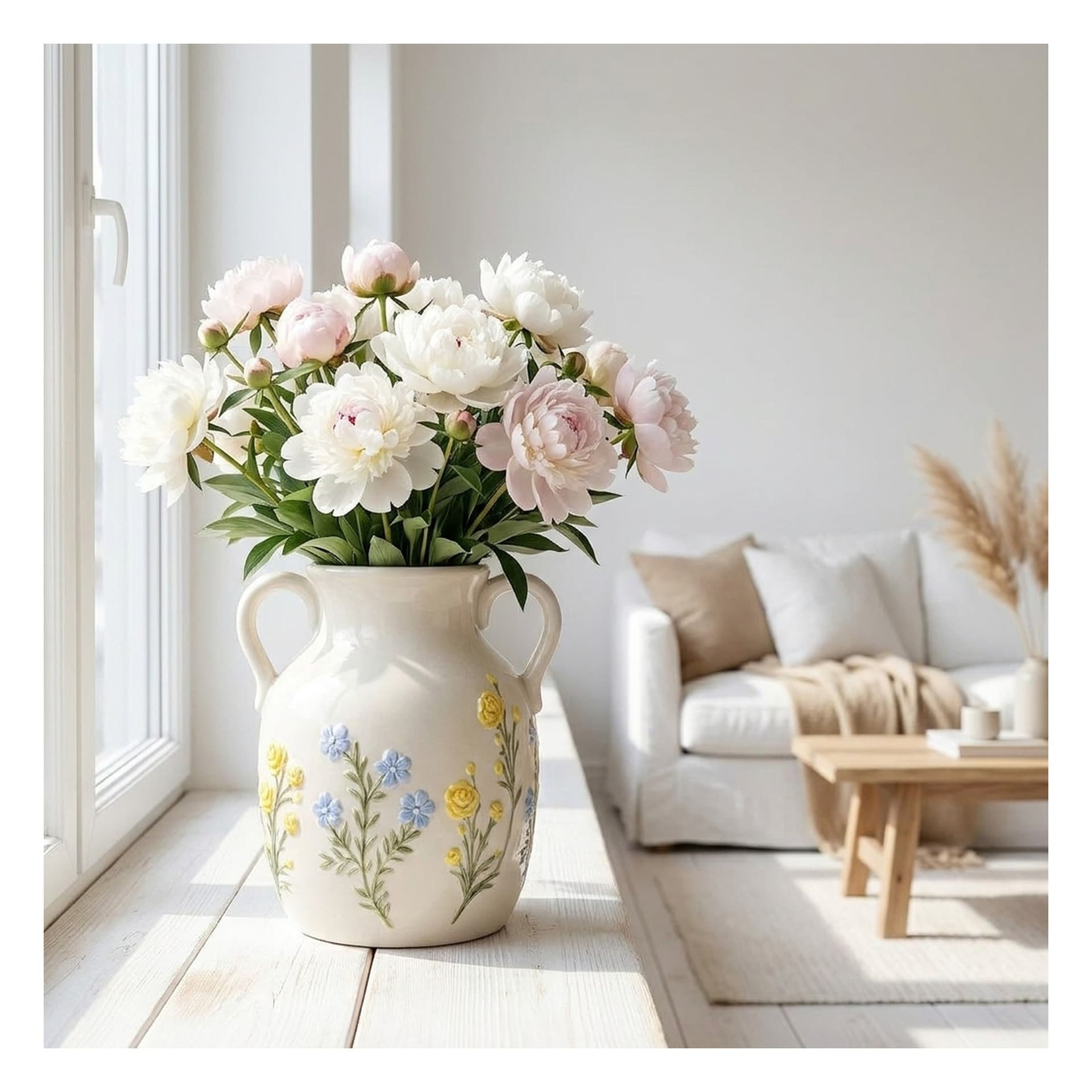 Cross-border Embossed Hand-painted Ceramic Vase, Belly Vase for Desktop, Living Room Decorative Vase, Flower Arrangement Vase, Amazon