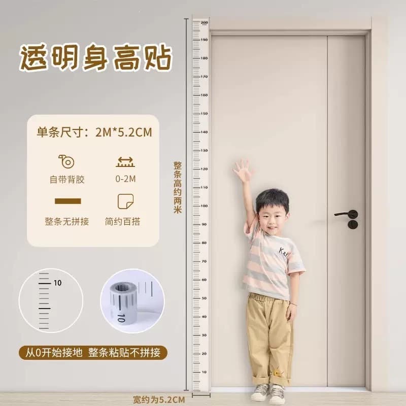 Children's Transparent Height Chart Removable Without Damaging Walls Self-Adhesive Height Ruler Accurate Measurement Tool for Living Room Bedroom