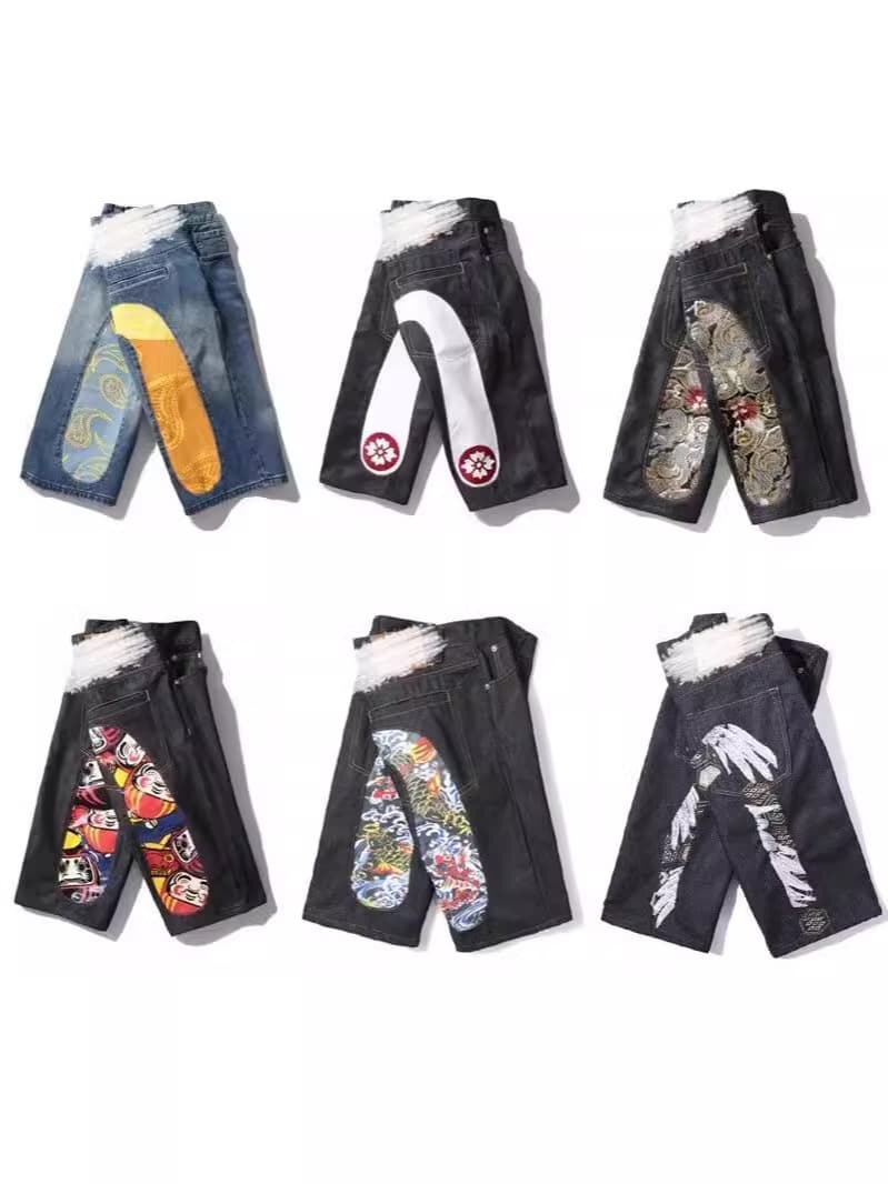 Amazon American streetwear brand high street hip-hop printed casual mid-length shorts, men's casual versatile slim denim jeans.