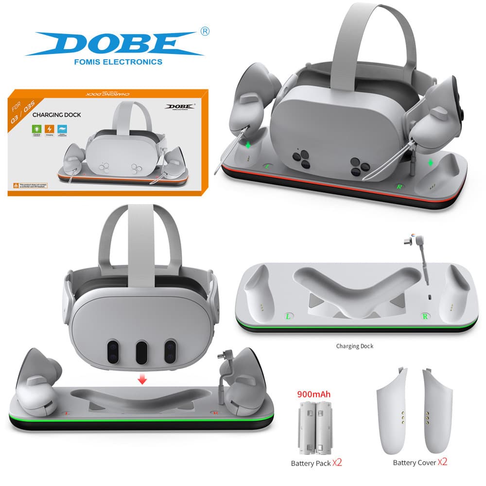 Meta Quest 3S VR Charging Dock with LED Light Strip for Quest 3 Headset and Controllers Contact Charger