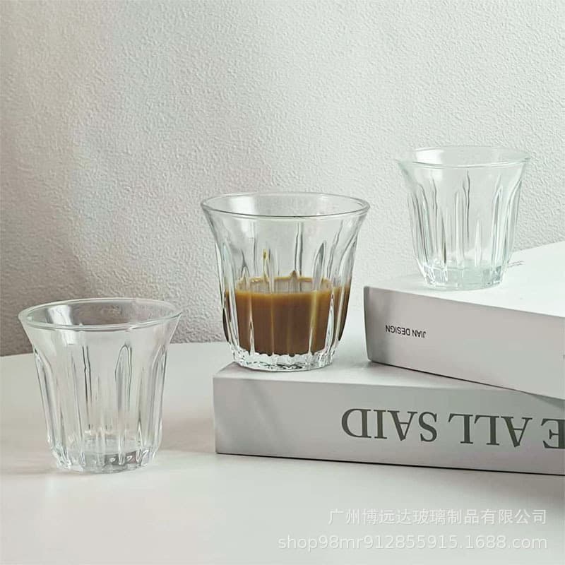 Vertical Ribbed Glass Latte Art Iced Latte Cup Minimalist Retro Dirty White Coffee Cup Espresso Cup