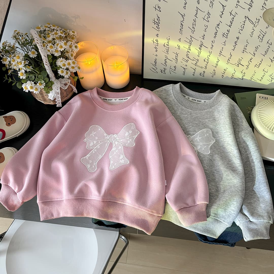 Girls sweatshirt autumn new lace bow round neck loose and comfortable children's bottoming shirt top girls children's clothing