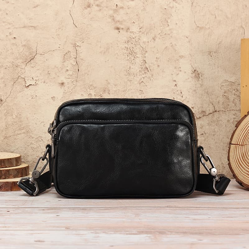 Genuine Leather Men's Crossbody Bag Vintage Sports Horizontal Style Men's Shoulder Bag Luxury Commuting Handbag for Men