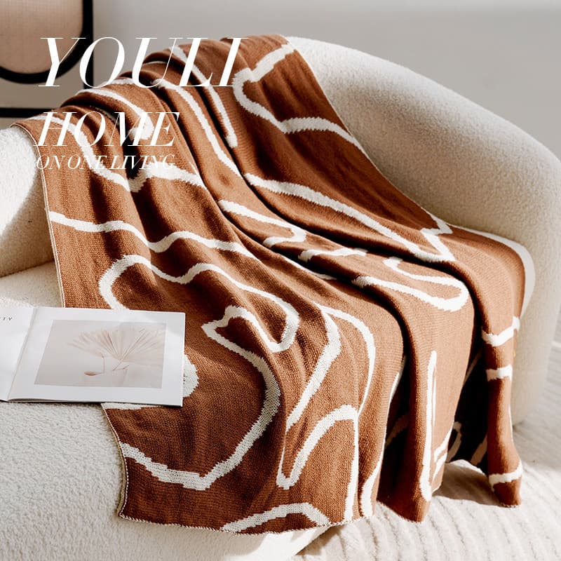 Nordic Retro French Brown Woven Blanket Sofa Throw Nap Blanket Bed End Throw Bed Runner Bedspread Cover Blanket