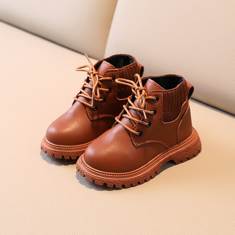 Children's Shoes, Kids' Boots, Boys' British Leather Boots, Girls' Short Boots, Baby Shoes, Kids' Winter Styles with Velvet Lining