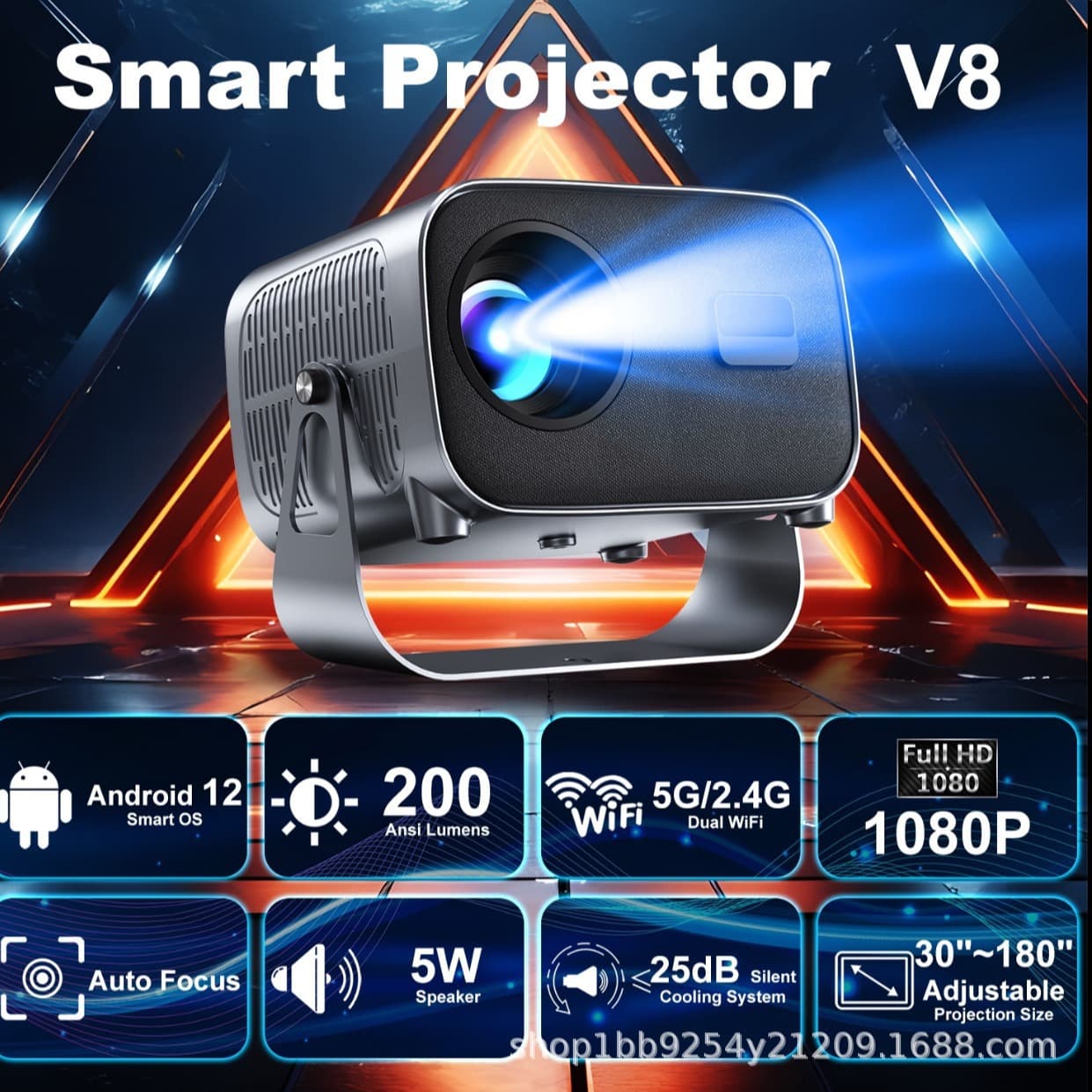 Cross-border English version V8 projector, smart home/office, 720P HD, portable, outdoor camping, low noise, factory direct.