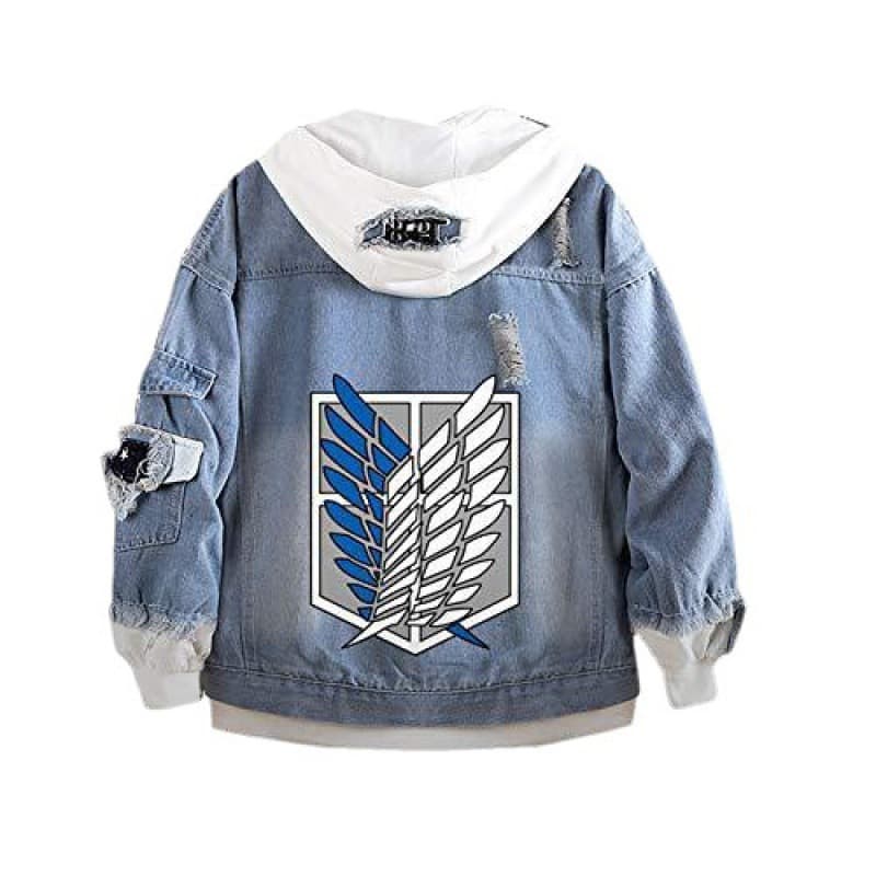 Attack on Titan Jacket BF Style Hooded Wings of Freedom Anime Denim Jacket Amazon Cross-Border