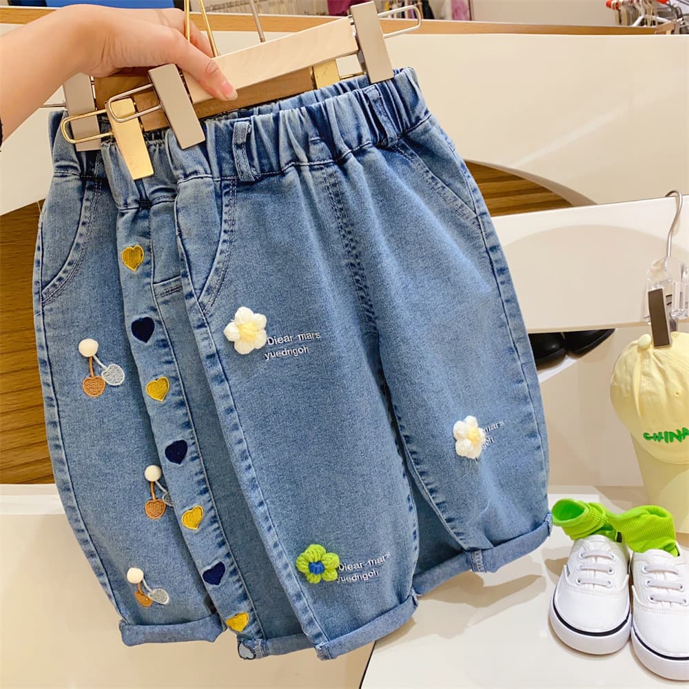 New Spring/Autumn Girls' Jeans, Korean Style Loose Fit Casual Pants for Toddlers and Kids