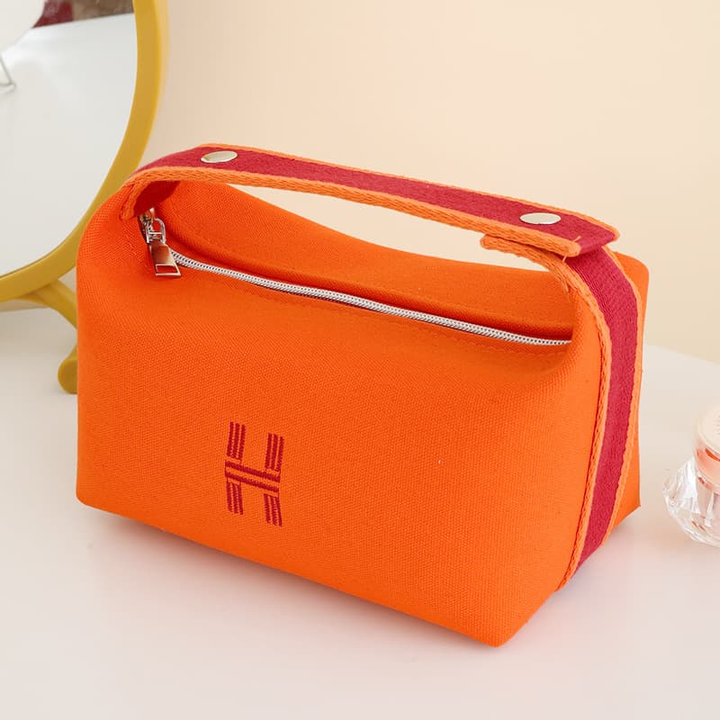 New Canvas Solid Color Handheld Cosmetic Organizer Bag Makeup Artist Travel Toiletry Bag Large Capacity Portable Makeup Pouch