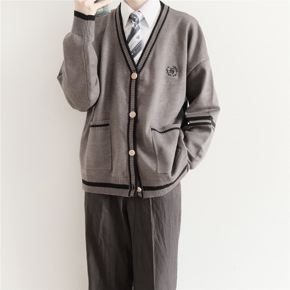 Kitano Academy Long-Sleeve Cardigan Sweater JK/DK Uniform Couple Jacket Knitwear Campus Style