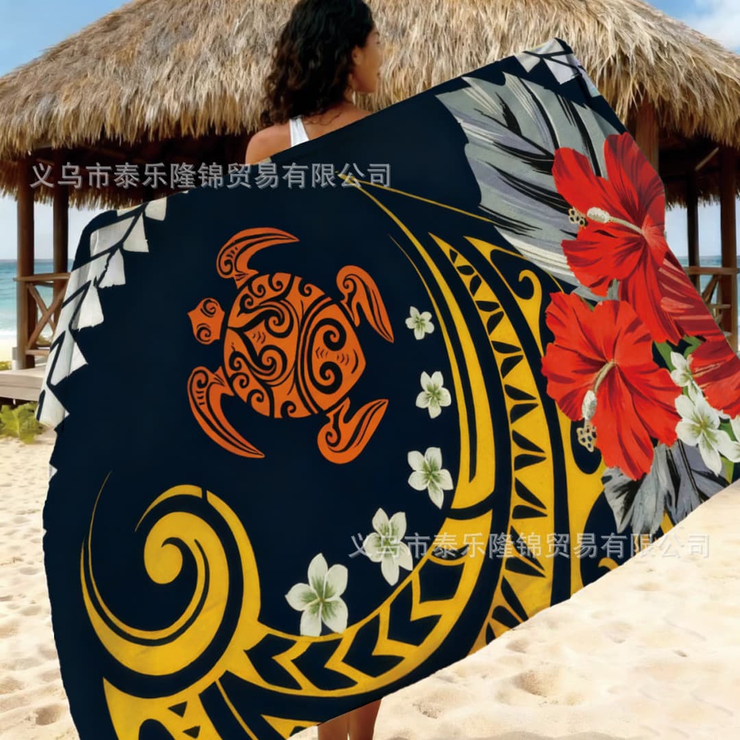 Polynesian printed beach towels for women, cross-border exclusive, quick-drying, hot-selling microfiber bath towels wholesale.