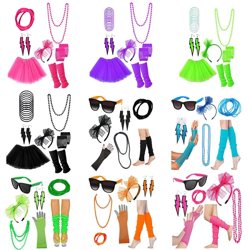 1980s Ball Accessories Hair Band Gloves Knee Pads Eye Glasses Suit 80s Party Costume