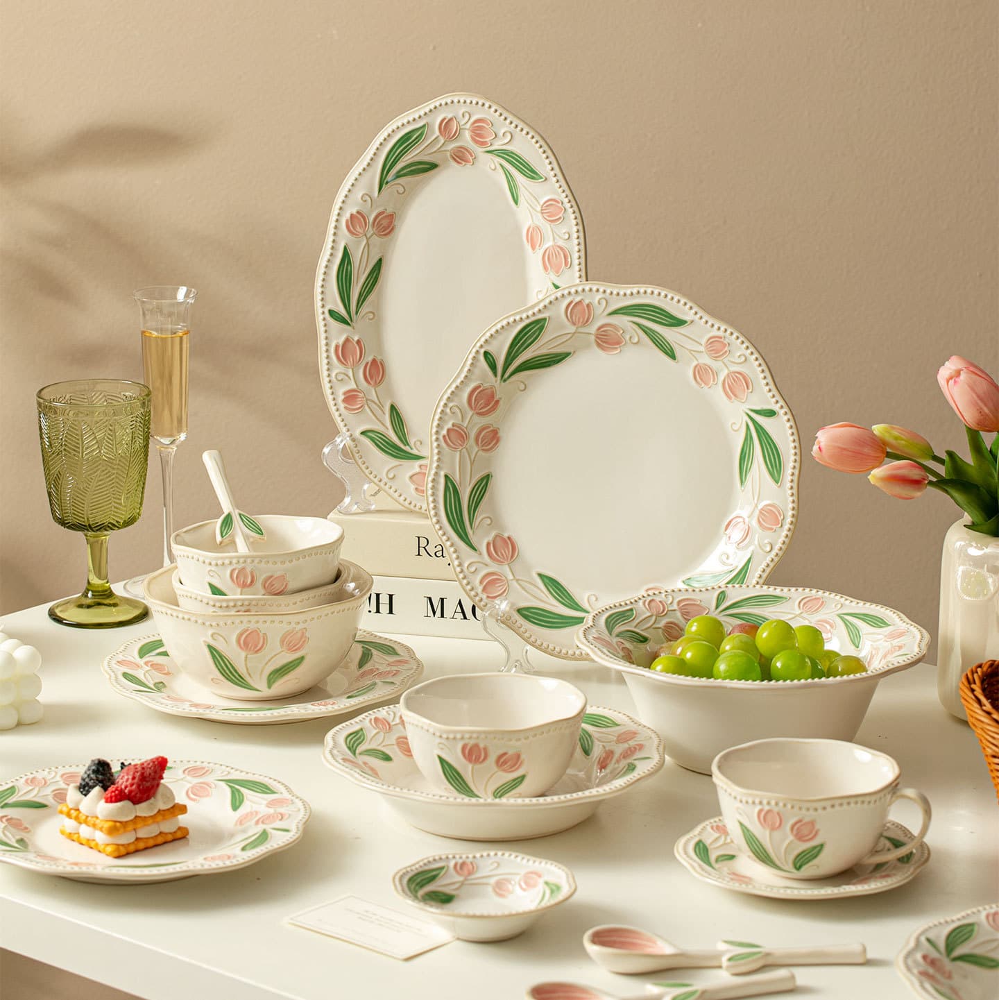 French Kiln-Change Tulip Dinnerware Rice Bowl Home New Ceramic Bowl Plate Dinner Plate Bone Dish Coffee Cup