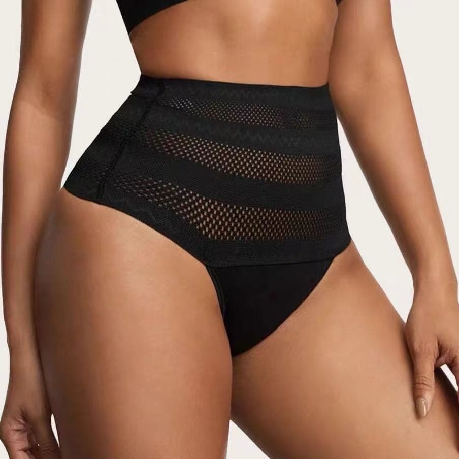 Cross-Border European and American Popular Fashion Sexy Comfortable Breathable High-Waist Waist Shaping Breathable Hole Body Shaping Thong
