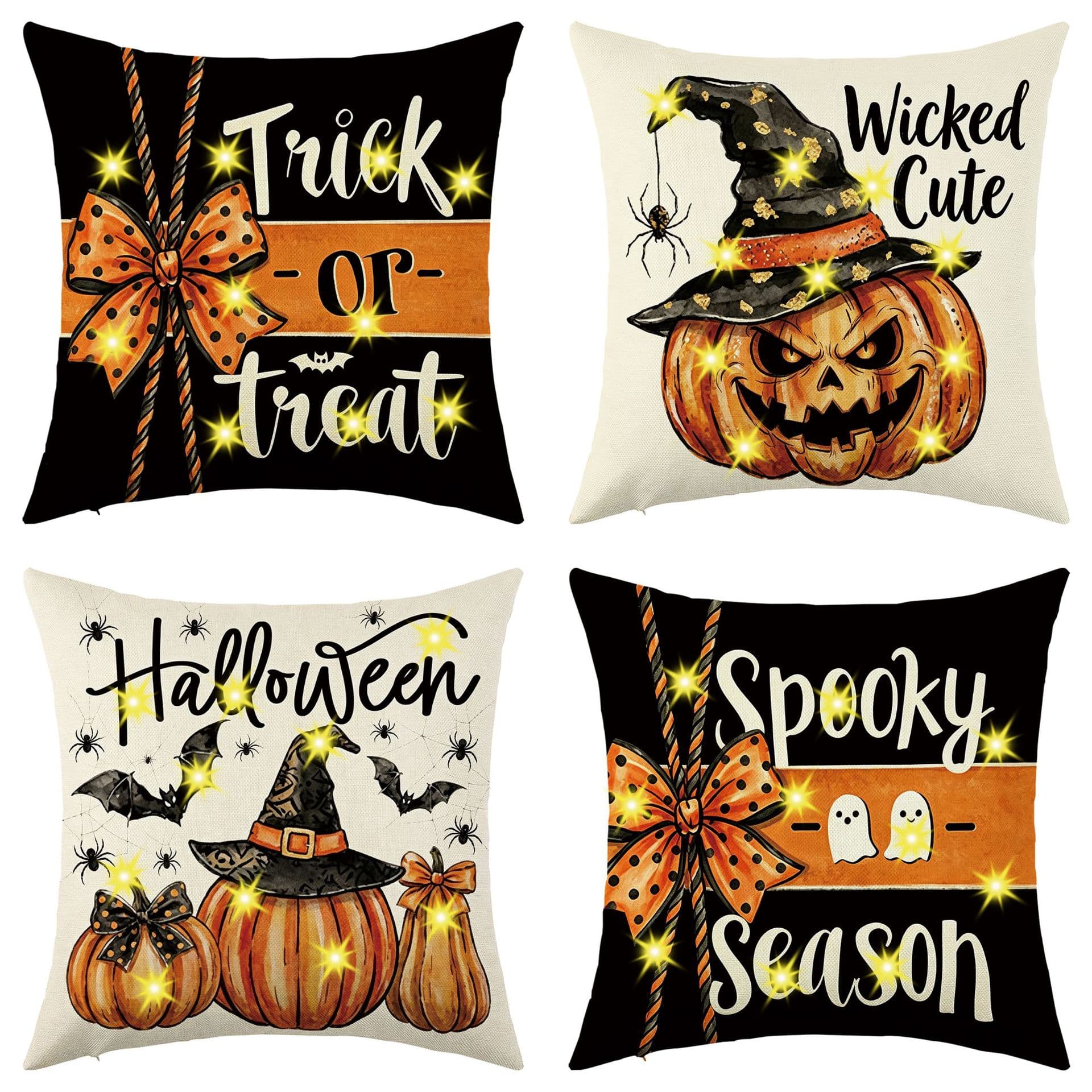 New Amazon Halloween Glowing Pumpkin Scary Ghost Skull Pillow Cover with LED Light Sofa Pillow
