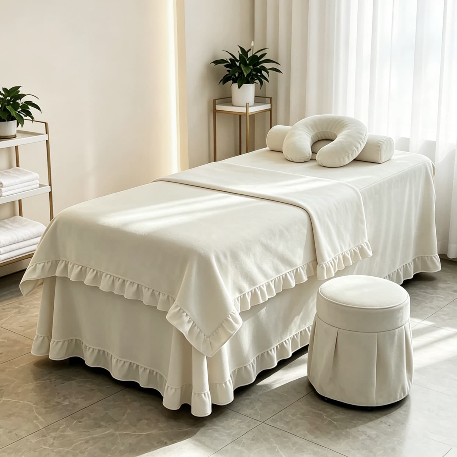 New Korean Beauty Bed Cover Set of 4 Luxury Cream Style Salon Simple Skin Care Management Massage Wholesale